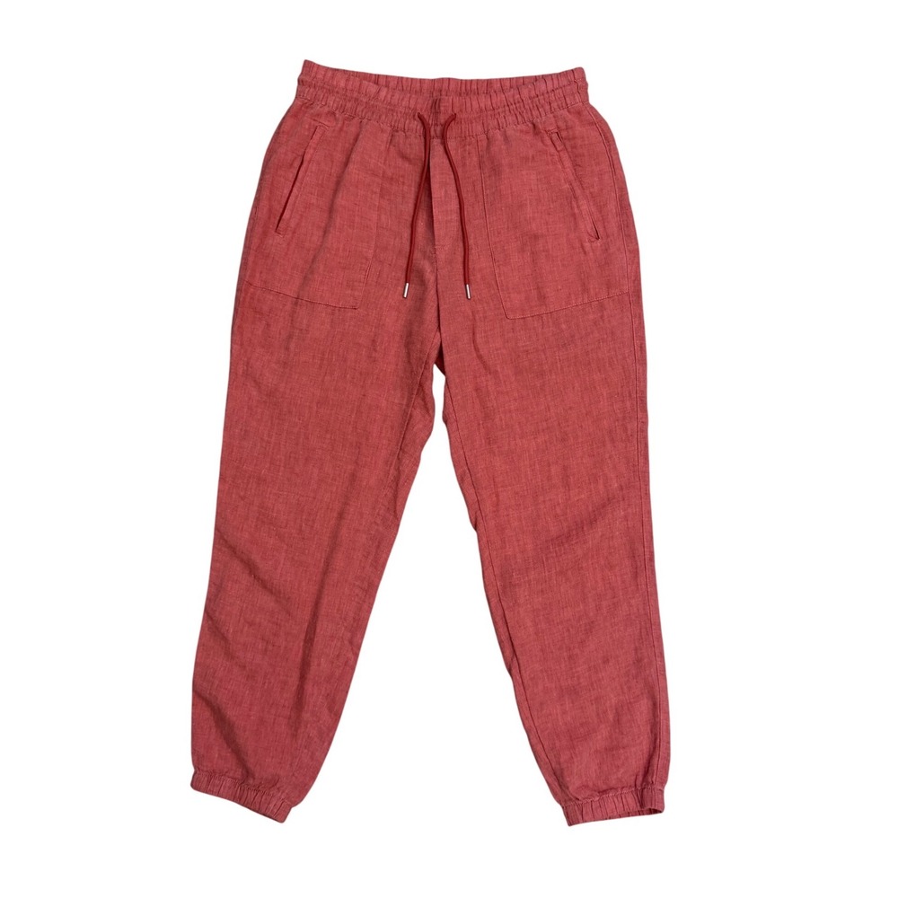 Athleta Cabo Linen Jogger Pants Drawstring persimmon coral 8 coastal athletic